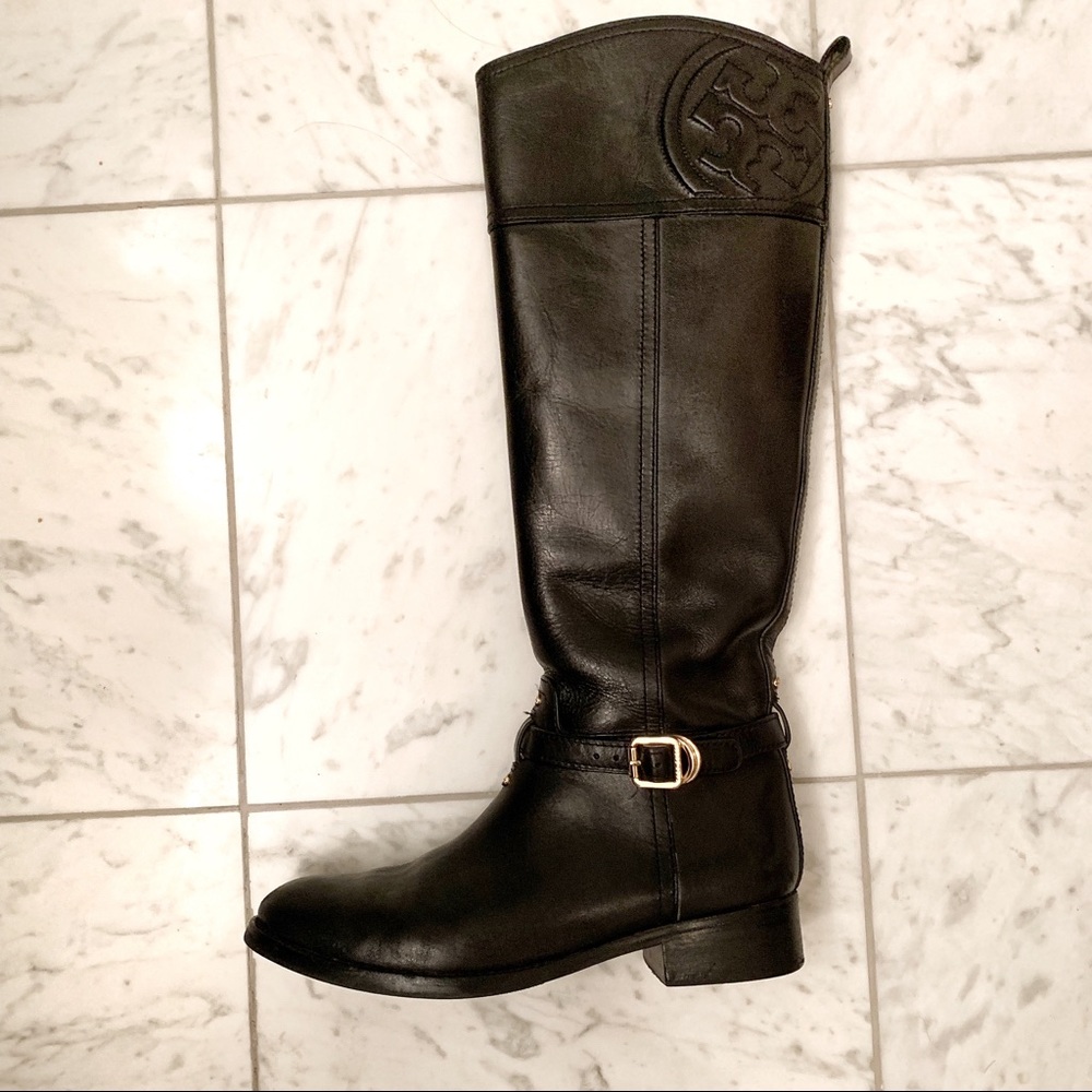 Tory Burch Marlene Black Leather Riding Boot